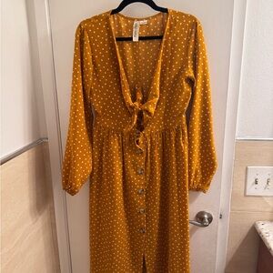 Mimi Chica Mustard Polka Dot Long Sleeve Dress